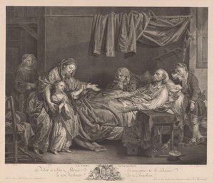 Familie rond een ziekbed door Jean Massard