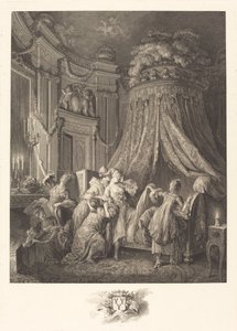 Het naar bed brengen van de bruid door Jean Michel Moreau and Jean Baptiste Blaise Simonet after Pierre Antoine Baudouin