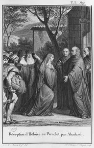 Abelard verwelkomt Heloise bij Paraclete, illustratie uit 