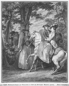 De ontmoeting in het Bois de Boulogne, gegraveerd door Heinrich Guttenberg (1749-1818) c.1777 door Jean Michel the Younger Moreau