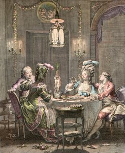 Le supper fin - gravure door Moreau Jean Michel, le Jeune (1741-1814) - het Gourmet Supper, gegraveerd door Isidore Stanislas Helman (1743-1809) 1781 naar Moreau, Jean Michel de Jongere (1741-1814) door Jean Michel the Younger (after) Moreau