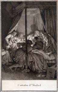 Castratie van Pierre Abélard of Pierre Abailard Franse filosoof en theoloog (1079 tot 1142). gravure door Moreau door Jean Michel the Younger Moreau