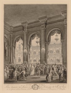 Gemaskerd bal in het stadhuis, 23 januari 1782 door Jean Michel the Younger Moreau