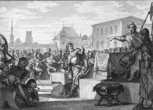 Tijdelijke hervorming van de geestelijkheid, 816: Lodewijk I de Vrome of de Goedmoedige (778-840) - Gravure door Jean Michel Moreau, genaamd Moreau le Jeune