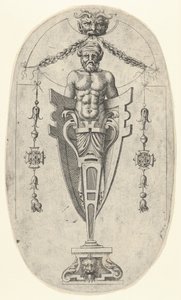 Mannelijk eindfiguur, torso met baard en tulband op een halve lengte voetstuk ingesloten door Jean Mignon