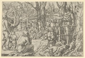Sint-Jan Predikend in de Woestijn, 1535-55 door Jean Mignon