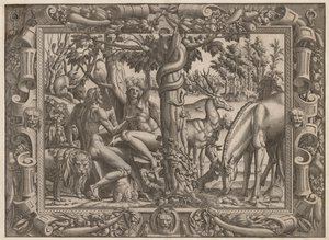 De Verleiding van Eva, ca. 1545-1547 door Jean Mignon