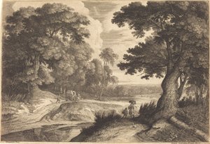Rand van een Bos met Boeren op Weg naar de Markt