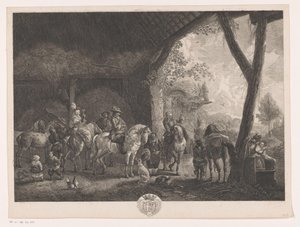 Jachtgezelschap, vertrekkend uit een stal