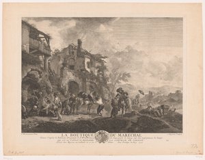 Reizigers bij een smid La boutique du marechal Prenten naar schilderijen door Philips Wouwerman (series title) Oeuvres de Ph.pe Wouwermans Hollandois (series title)