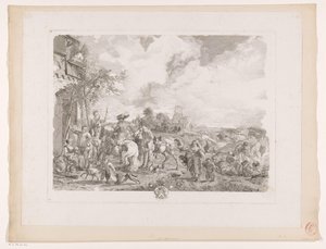 Reizigers voor een herberg door Jean Moyreau