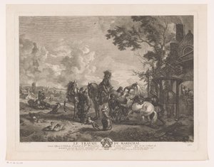 Ruiters bij een hoefsmid door Jean Moyreau