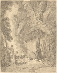 De maaltijd door Jean Moyreau after Antoine Watteau
