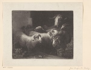 Kudde schapen met een koe door Jean Onufre Philippe Cretey
