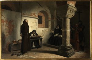 Bernard Delicieux voor het Inquisitietribunaal door Jean Paul Laurens