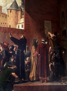 Bevrijding van de gevangenen van Carcassonne in augustus 1303, de mensen van Carcassonne en Albi komen de vele gevangenen uit de kerkers van de Inquisitie bevrijden - Bernard Delicieux probeert de menigte die zijn toespraken amuseerde te bedwingen - De her door Jean Paul Laurens