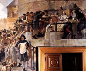 Lodewijk VI van Frankrijk verleent de burgers van Parijs hun eerste charter, 12e eeuw ca. 1858-1921 door Jean Paul Laurens