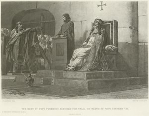 Het lichaam van paus Formosus opgegraven voor proces op bevel van paus Stefanus VII