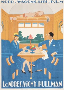 Reclameposter voor de London naar Vichy Pullman-express trein door Jean Raoul Chaurand Naurac