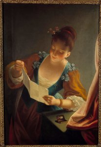 Jonge vrouw die een brief leest door Jean Raoux