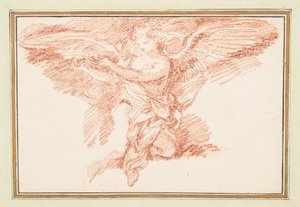 Knielende gevleugelde figuur met een kroon