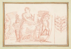 Zittende vrouwelijke figuur met boeken en putti door Jean Robert Ango