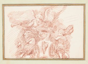 Gevleugelde figuur met een hoorn en putto met fasces door Jean Robert Ango