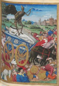 De triomf van de dood: de dood van Laura. Miniatuur uit Pétrarque, Les Triomphes, 1500-1505