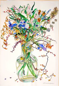 Alstroemeria, Statice, Eerlijkheid Calendula, Droog blad, Bessen