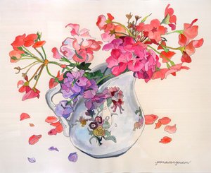 Lentebloesems in Limoges Du Barry Creamer (aquarel  inkt op papier)