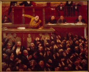 De socialistische afgevaardigde Jean Jaures aan de tribune van de Kamer van Afgevaardigden