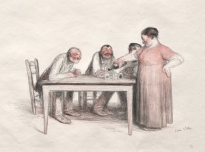 Het glas wijn (kleurenlitho) door Jean Veber