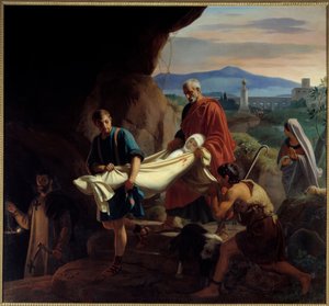 Begrafenis van een jonge christelijke vrouw in de catacomben in Rome tijdens de vervolging