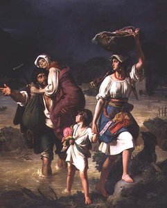 Romeinse boeren vluchten voor de overstroming van de Tiber