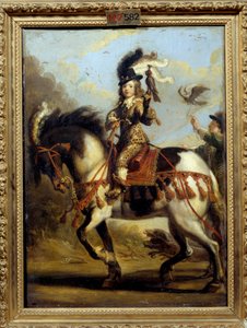 Ruiterportret van de jonge Lodewijk XIV die op jacht gaat door Jean de Saint Igny