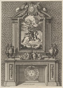 Schoorsteen met een schilderij van Lodewijk XIV boven de schouw, uit 