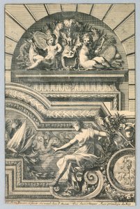 Ontwerp voor bovendeur en lijst, uit "Recherche de Plusieurs Beaux Morceaux" door Jean le Pautre