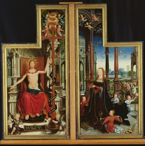 Polyptiek van de Verheerlijking van de Heilige Drie-eenheid, panelen die Christus op de Troon en de Maagd afbeelden, 1509-15 door Jean the Elder Bellegambe