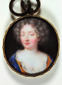 Een dame in een oranje gevoerde blauwe jurk door Jean the Elder Petitot