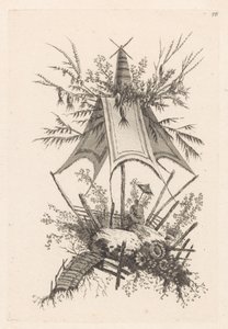 Man met parasol onder tent door Jeanne Deny