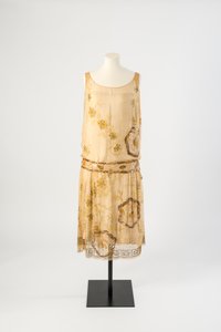 Citroengele zijden chiffon met kralen geborduurde avondjurk, 1927