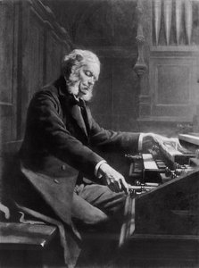 Cesar Franck aan de console van het orgel in de St. Clotilde Basiliek, Parijs, 1885 door Jeanne Rongier
