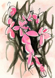 Roze abstracte bloemen door Jenja Braun