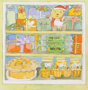 Kerstkast interieur (aquarel) door Jennifer Abbott