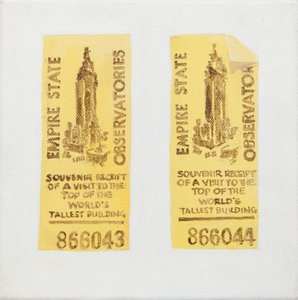 Oud kaartje van Empire State Building (acryl) door Jennifer Abbott