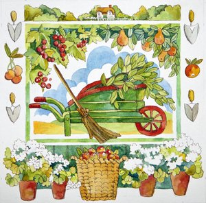 Kruiwagen - tuinrand, 2012 aquarel door Jennifer Abbott