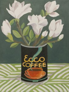 Witte magnolia in oude koffiekan (acryl) door Jennifer Abbott