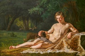 David, jonge man liggend op een luipaardvel door Jens Adolf Jerichau