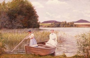 De Vrouw en Dochter van de Kunstenaar in een Roeiboot door Jens Jensen Egebjerg