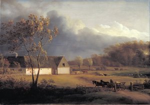 Een storm op komst achter een boerderij in Zeeland door Jens Juel